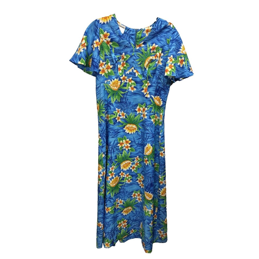 Royal Hawaiian Maxi Dress Aloha Tropical Colorful Resort Retro Zip Floral M